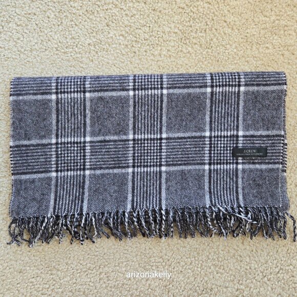 NWOT Cashmere J. Crew Collection Grey Plaid Scarf - Picture 8 of 8
